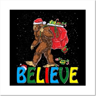 Believe Bigfoot Christmas Gifts For Men Boys Girls Funny Christmas T-Shirt ver3 Posters and Art